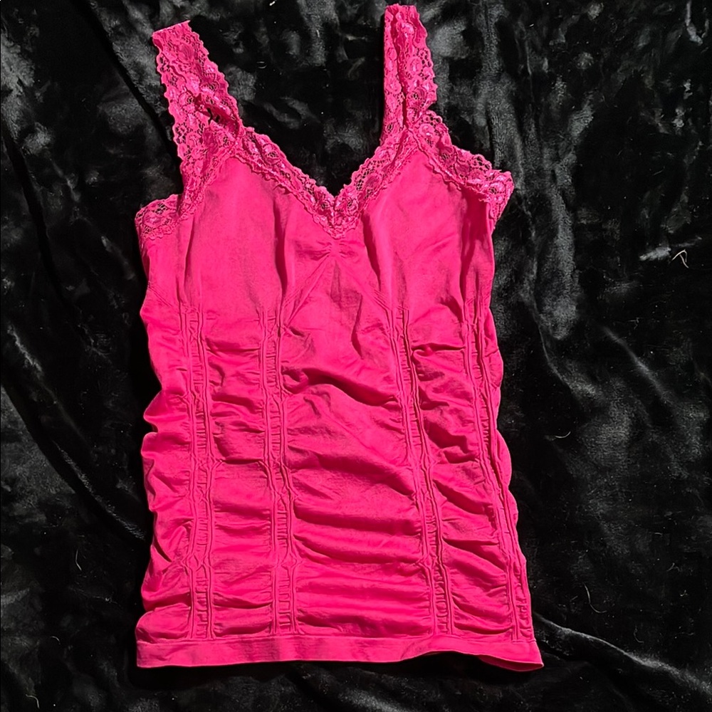 Pink Lace Trim Tank Top